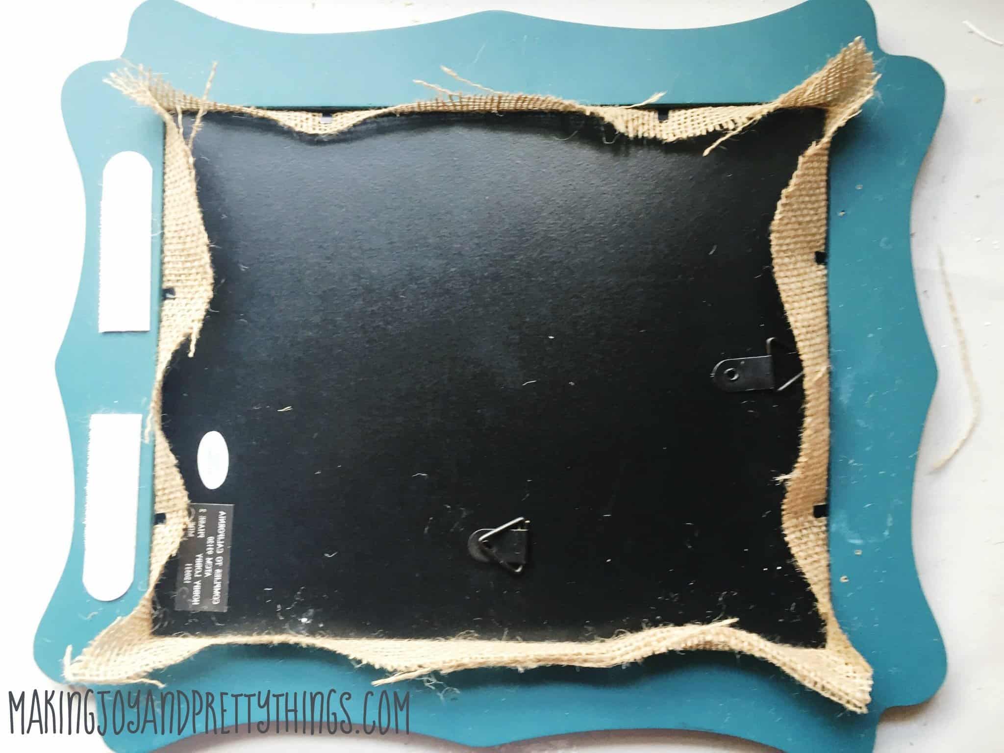 how to turn a picture frame into a burlap tray DIY by using left over items for a rustic look 