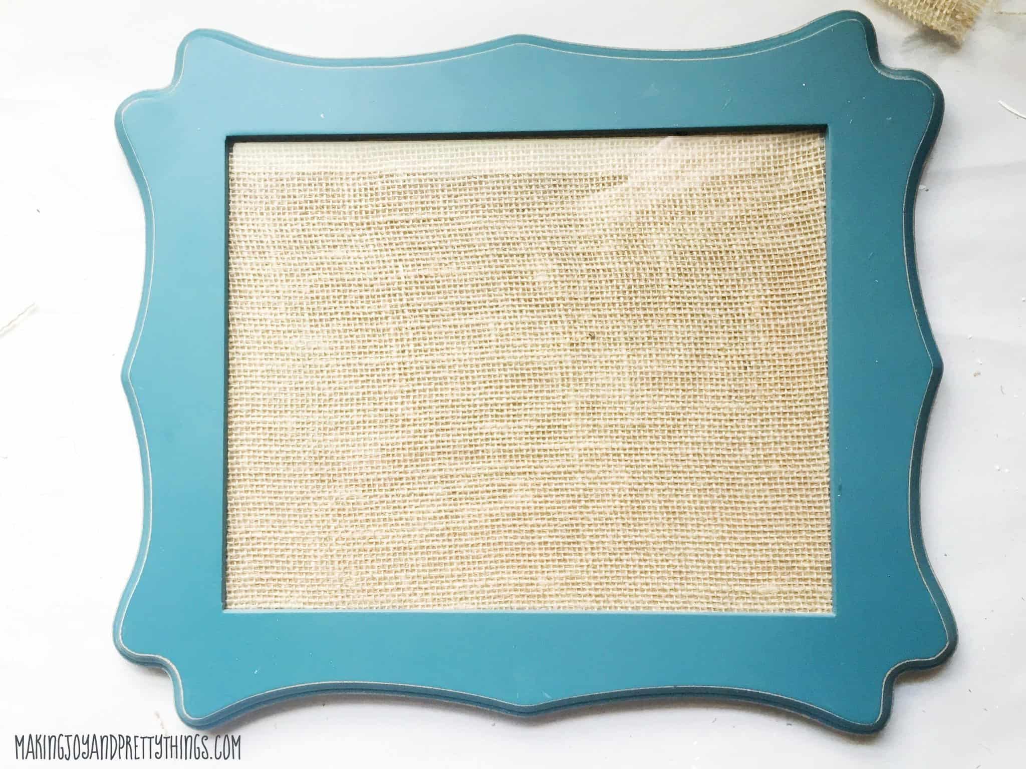 Burlap tray inside a picture frame as a how to DIY using free items around you how thats simple