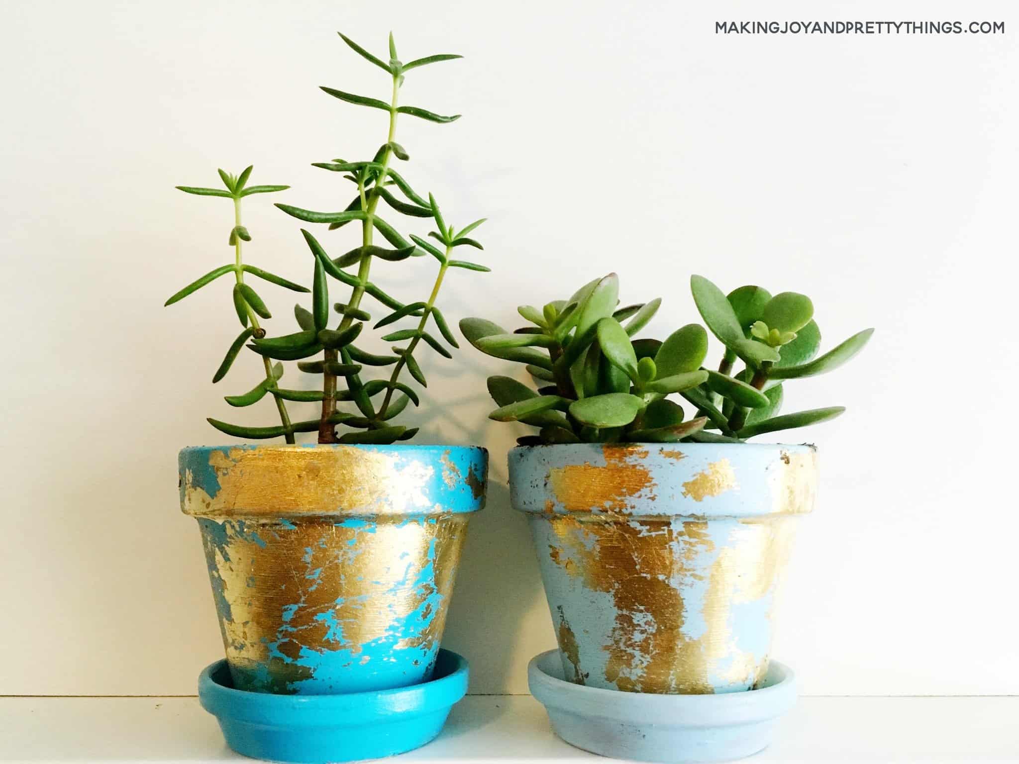 Painted pots covered in gold foil all have a unique look that is sure to be eye popping and can be used as a gift