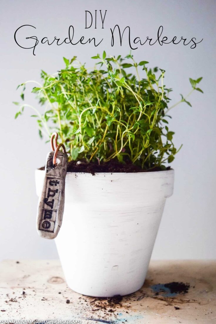 DIY Garden Markers using clay and copper wire. Really adds rustic and farmhouse charm to plants. Easy DIY plant markers perfect for herb garden, container garden or vegetable garden.