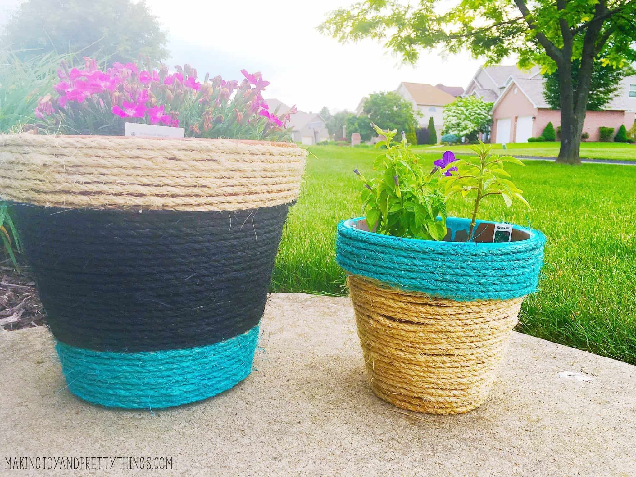 Rope planters that have been completely transformed with a little DIY ingenuity and hard work.