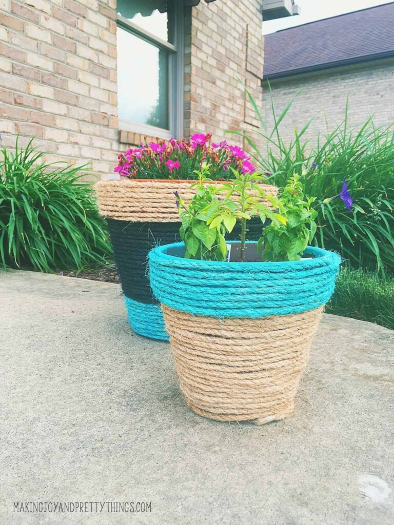 Rope Planters Wrapped and Painted DIY