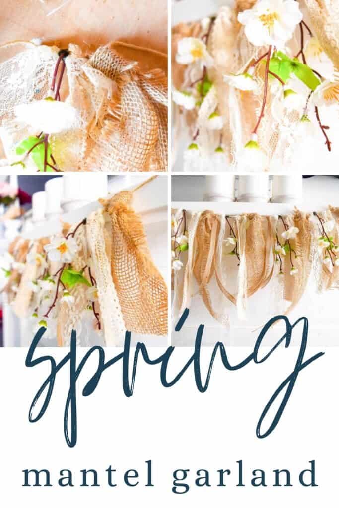 A photo of a garland with textoverays saying "Spring Mantel garland"