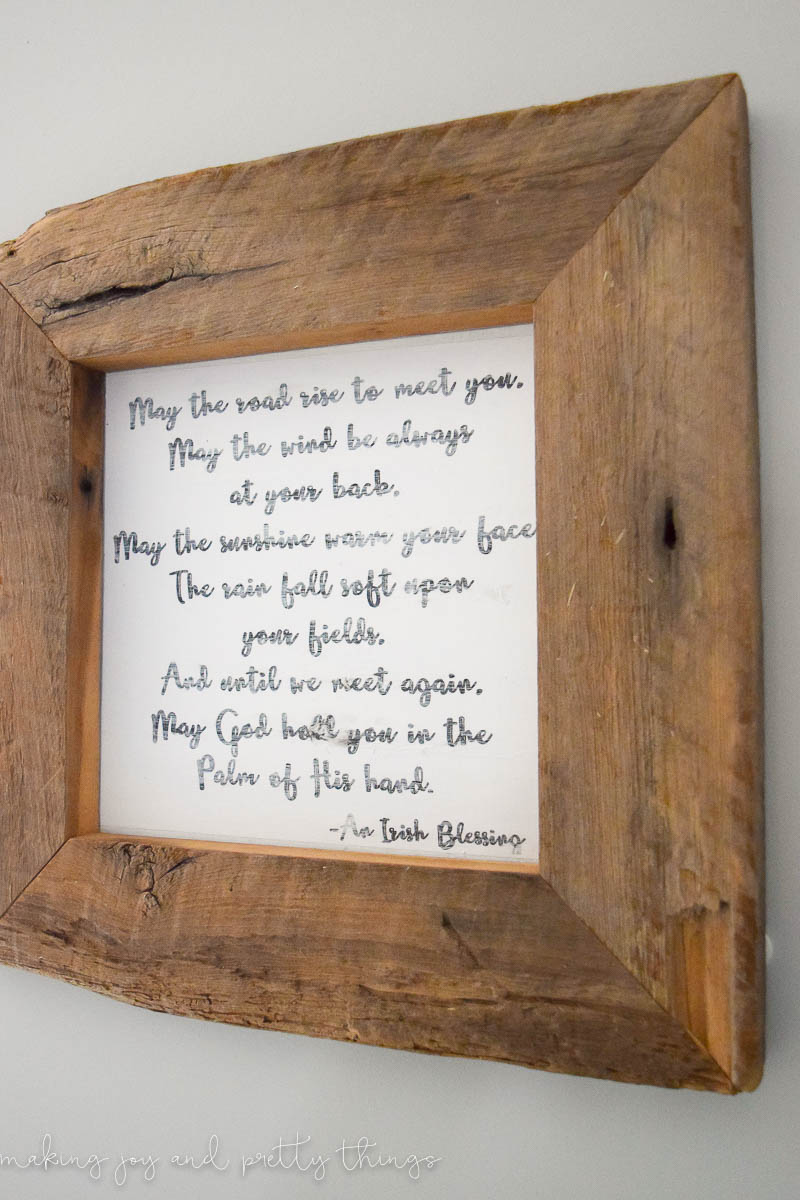 DIY Irish Blessing Framed Sign - easy DIY to add fixer upper and farmhouse style to your home.