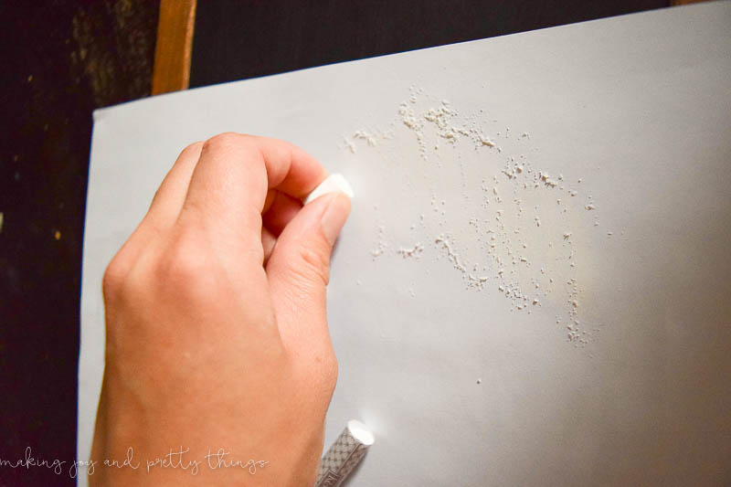 Covering the back of chalkboard lettering with chalk in order to trace a font onto a chalkboard