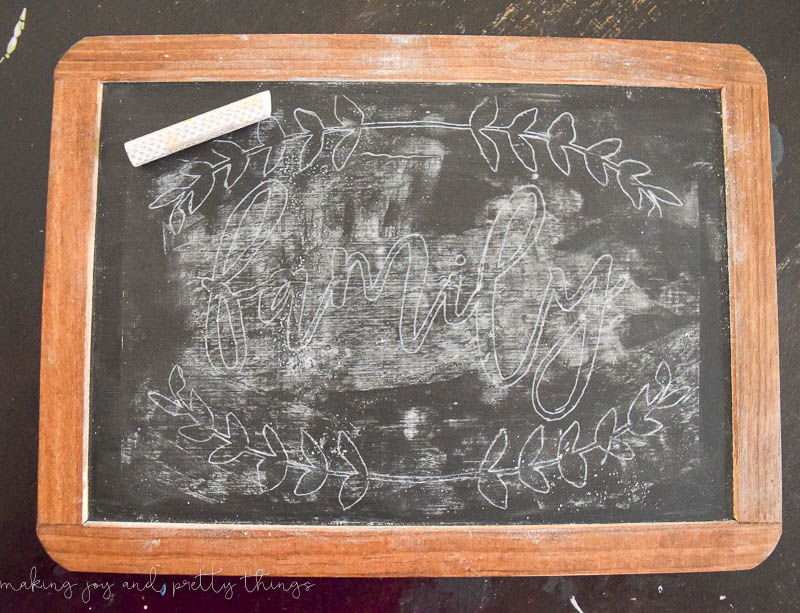 Completed trace of a font to make chalkboard lettering onto a framed chalkboard ready to be filled in