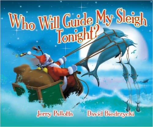 Who Will Guide My Sleigh Tonight by Jerry Pallotta is filled with beautiful illustrations and lots of humor. Each page finds Santa and his helper mouse in some sort of predicement because of the animals he tries to use to guide his sleigh. Santa has to don a snorkel when he gives the dolphins a try! He gets roughed up by rhinos crashing through houses! And those naughty monkeys ... look out Santa! It's a fun book, great for ages 3 - 5. They will ask for it to be read, over and over again during the holiday season.