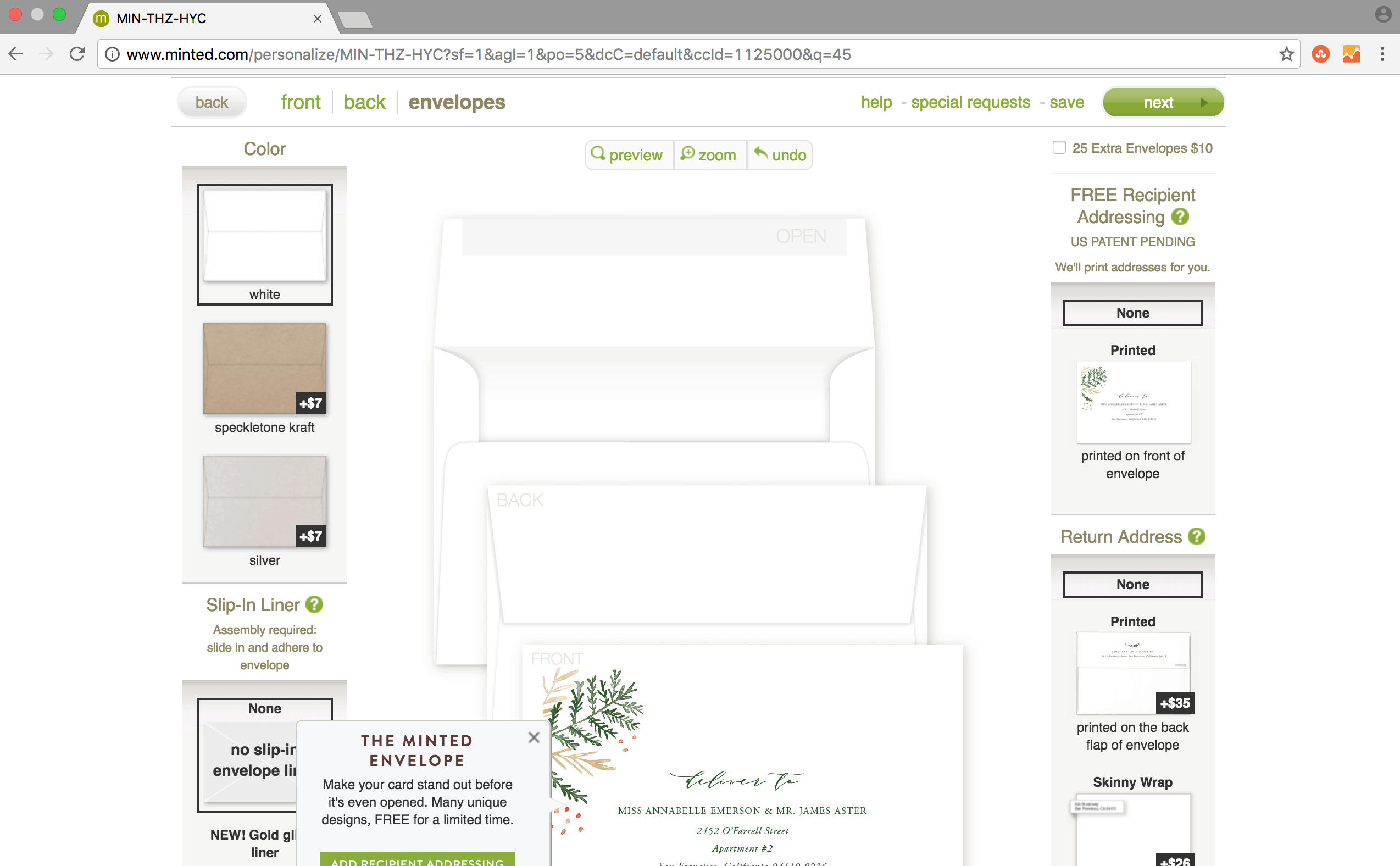 Minted.com also uses an inner envelope when creating your own Christmas cards that can be customized