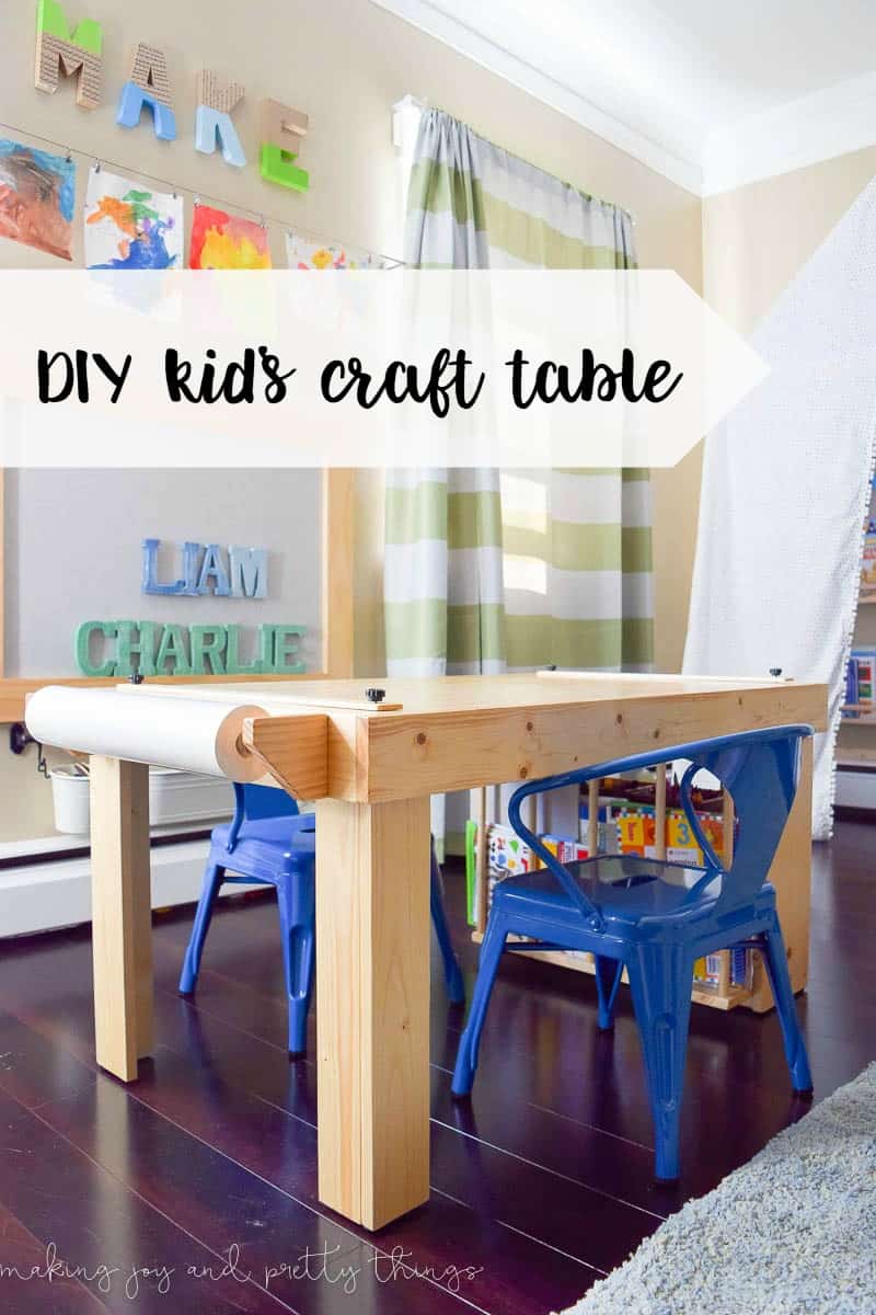 Learn how to make a DIY kids craft table for your kids playroom. This wooden craft table fits perfectly in a play room or craft room.
