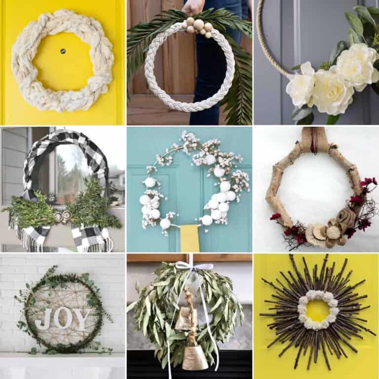 Image collage of nine DIY wreaths for winter