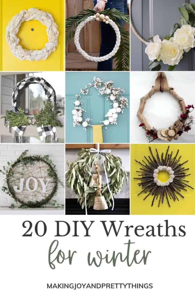 Image collage of nine DIY wreaths for winter with text overlay