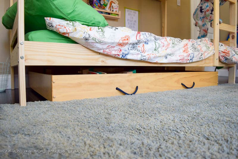 Under bed storage with a train table