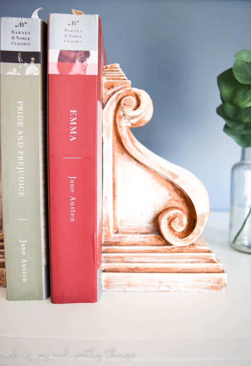 Making bookends with Rustic corbels is very easy to do and is a great farmhouse addition to your decor 