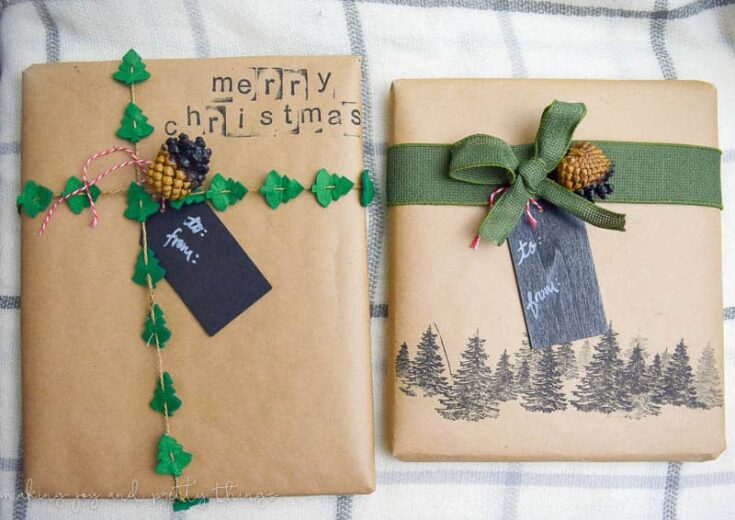 Rustic Gift Wrapping with Pinecones and Stamps