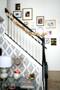 diy rustic farmhouse glam wall planter stained wood with bold black stripes and gold anthropologie planter