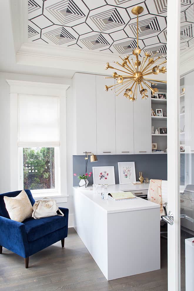 You can also use wallpaper on a ceiling in the kitchen for a creative and unique look