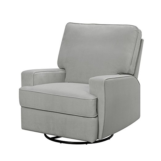 A stylish swivel nursery recliner in a slate gray color.