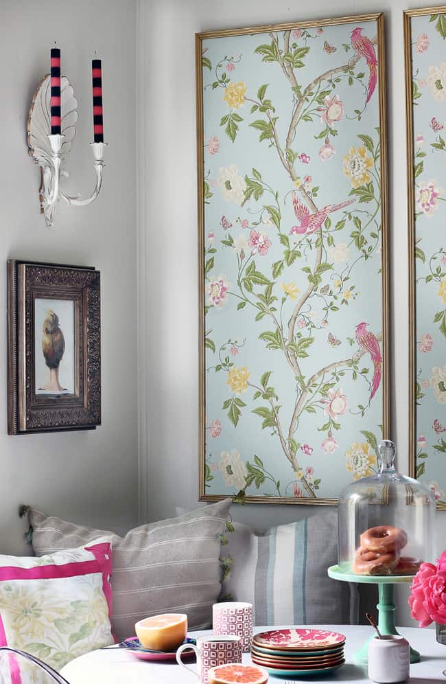 There are so many uses of wallpaper including this wallpaper in a frame for dining room accents