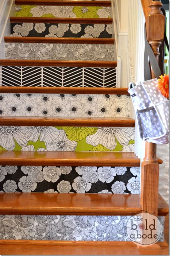 Get creative and use different types of wallpaper to get a eclectic look on your stair risers