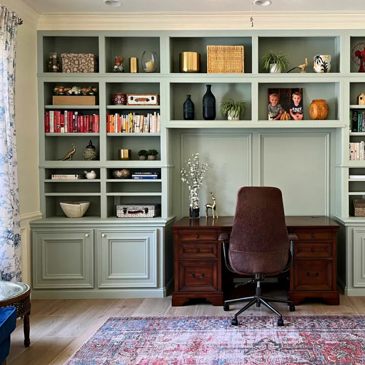 Americana Egg paint color looks great painted on these home office built-ins