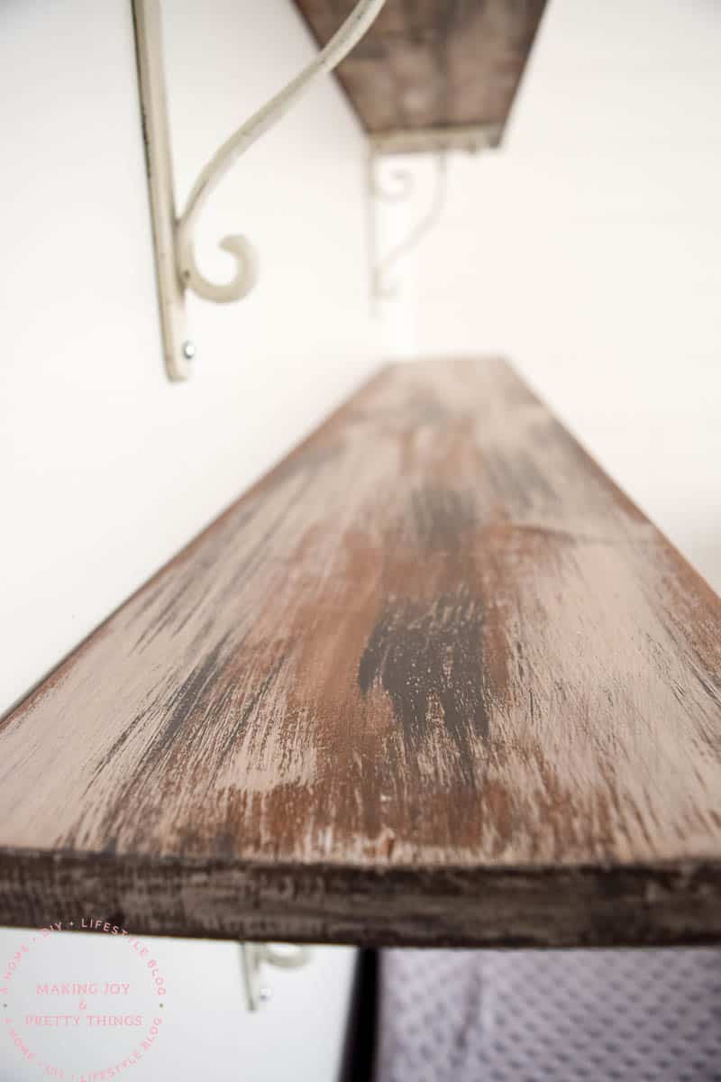 New wood can be used to create a barnwood look and is a great idea to create some shelf space
