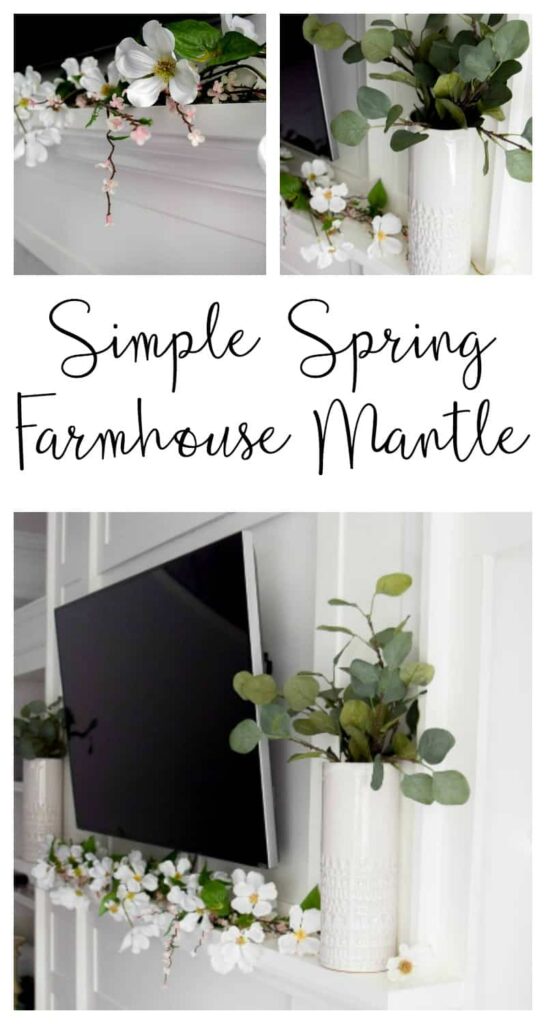 This tv mantel decor is a fast, easy, and cheap way to ring in spring in a farmhouse style