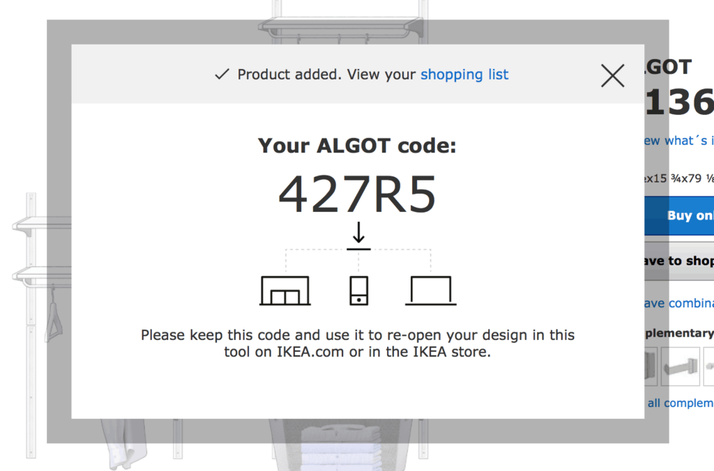 Using the code from IKEA's ALGOT planner system to purchase parts for sloped ceiling closet