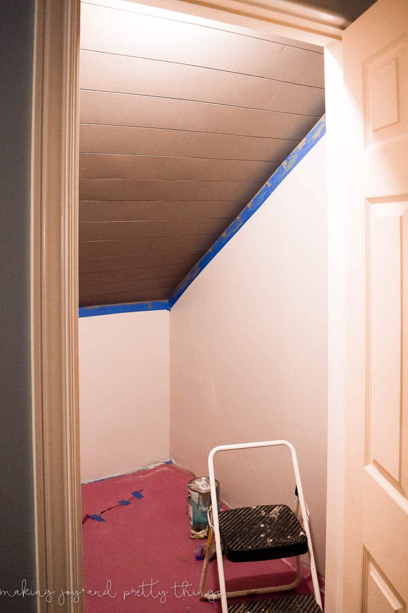 Painting a sloped ceiling closet and getting ready to install an IKEA Algot closet system.