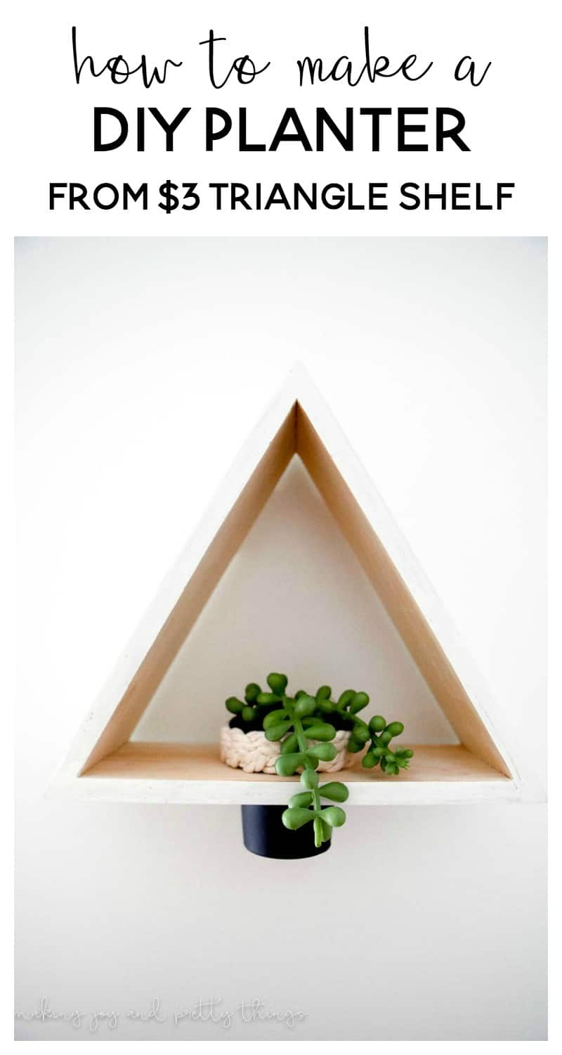 DIY Triangle Shelf Planter using a $3 Dollar Store Shelf and old play-doh container. Dollar store craft | DIY craft | upcycle | planter ideas | succulents