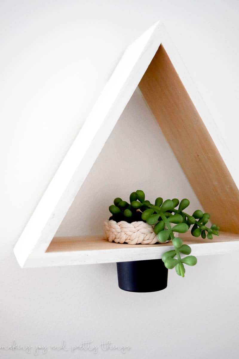 DIY Triangle Shelf Planter using a $3 Dollar Store Shelf and old play-doh container. Dollar store craft | DIY craft | upcycle | planter ideas | succulents