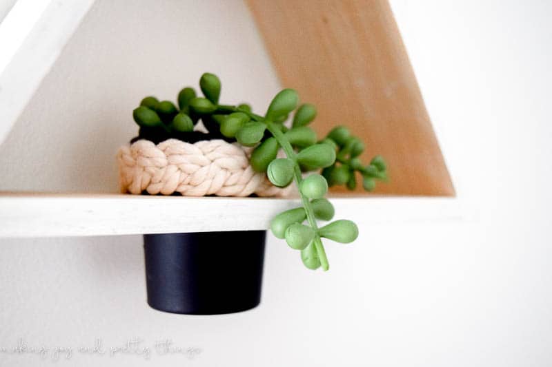 DIY Triangle Shelf Planter using a $3 Dollar Store Shelf and old play-doh container. Dollar store craft | DIY craft | upcycle | planter ideas | succulents