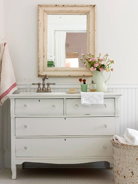 The options are endless when you use old dressers as vanity and its a great diy way to add character to your bathroom