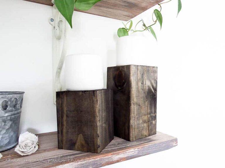 diy home decor | diy crafts | candle holders | diy room decor | candle holders diy | candle holder ideas | wood block candle holders | farmhouse style | farmhouse decor | open shelves | open shelving