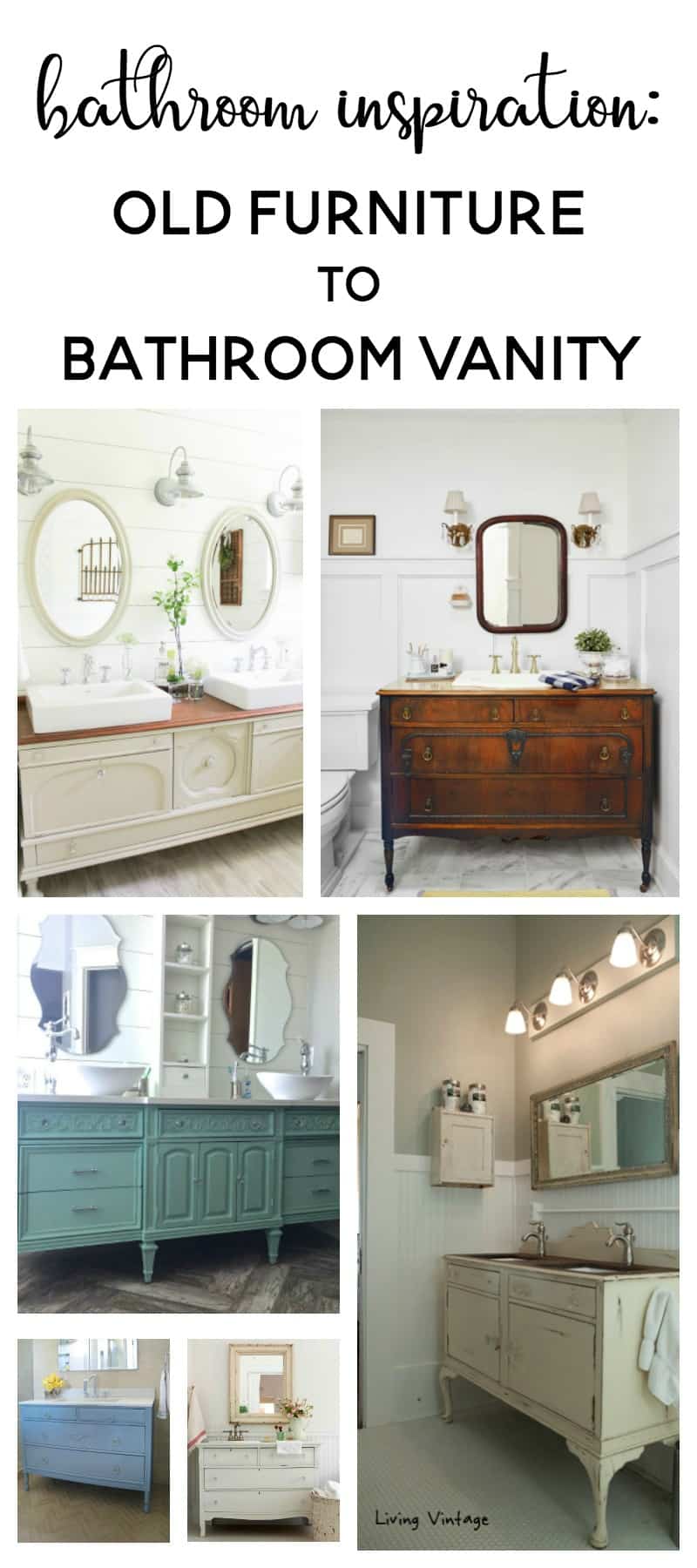 Using bathroom vanities made out of old dressers is a great way to save some money when renovating a bathroom