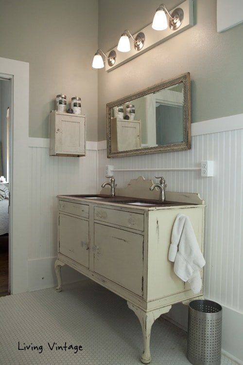 Learning how to make bathroom vanities made out of old dressers is a simple DIY to really personalize your bathroom remodel