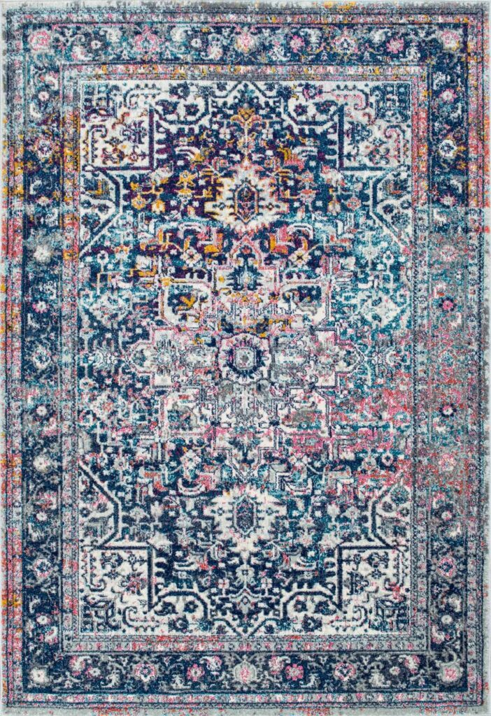 Any type of rug can work and you should select the rug you like the most to show off your own style 