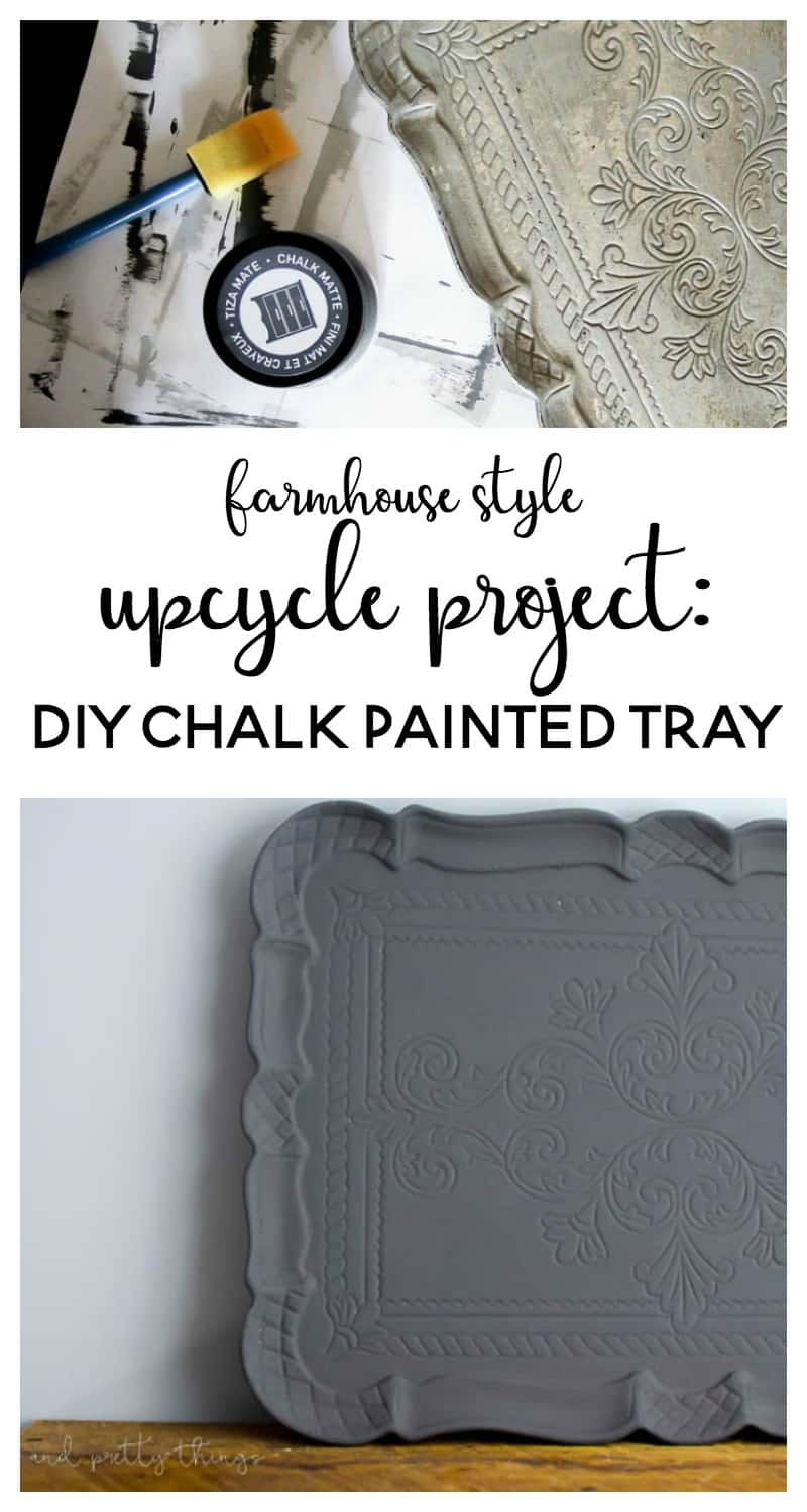 Farmhouse style upcycle project: DIY Chalk Painted Tray makes great use of an easy to do DIY 