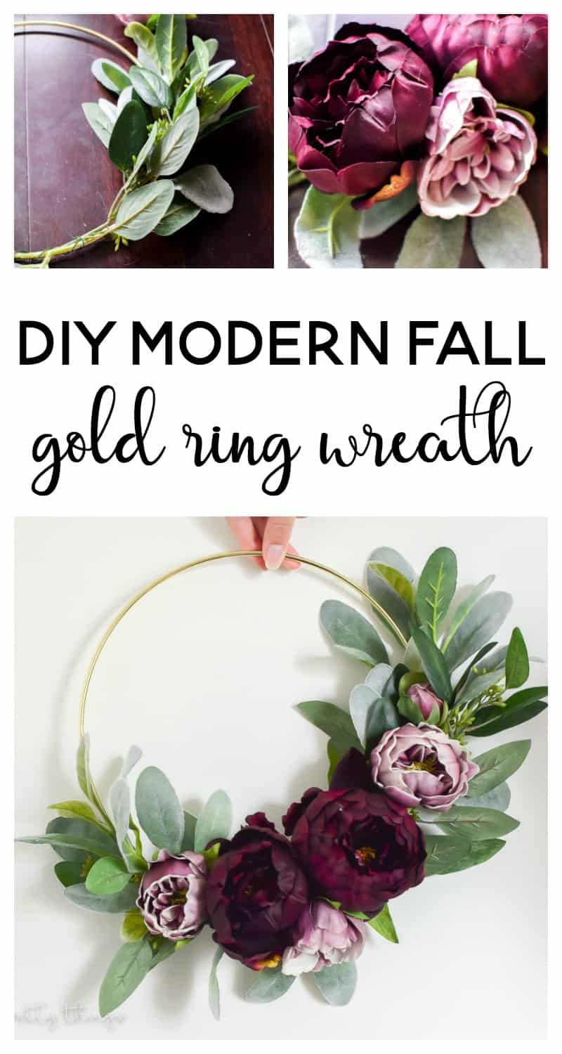 Bring in fall by making your own diy gold ring wreath with flowers and other floral art.