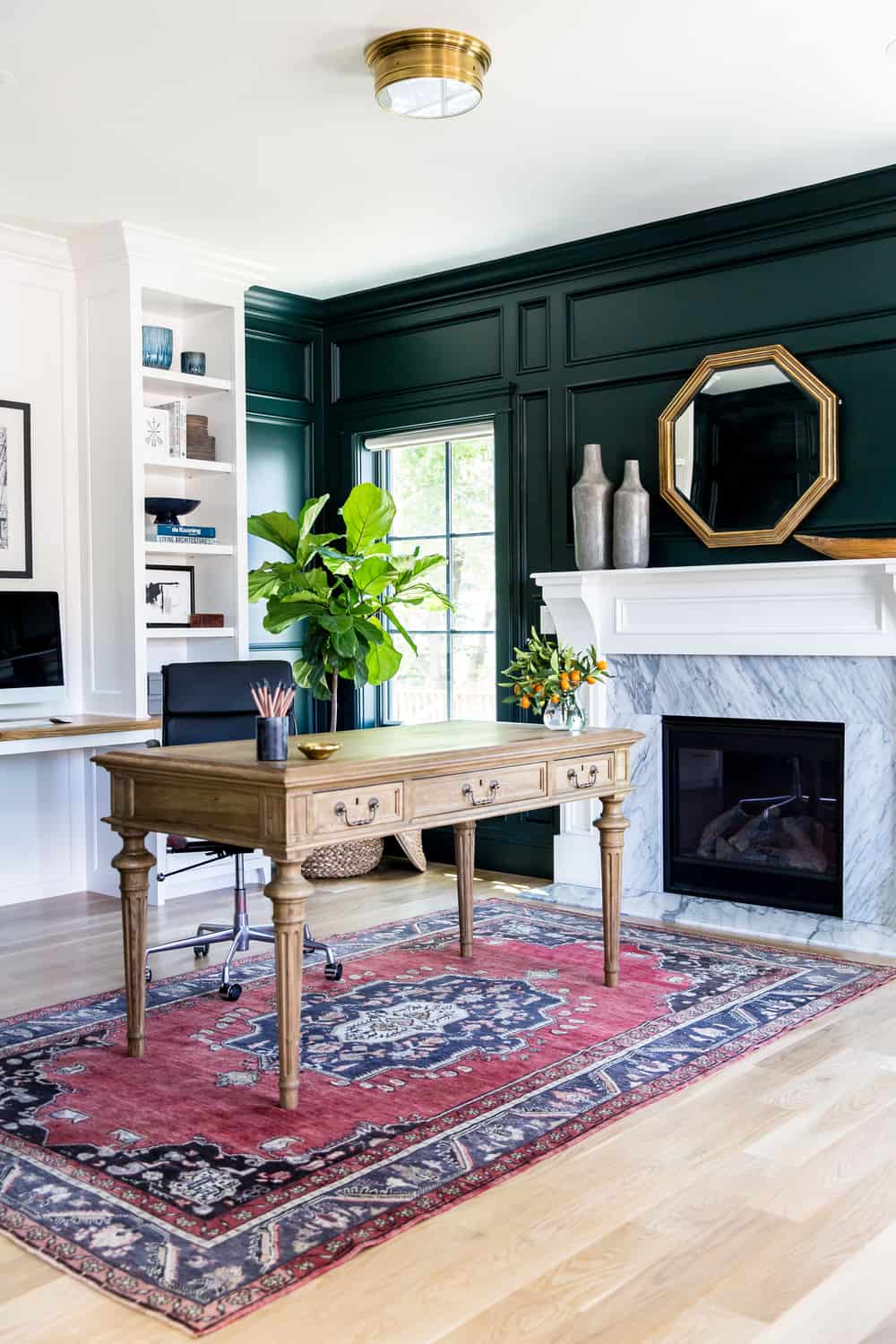 fiddle leaf fig tree in home office