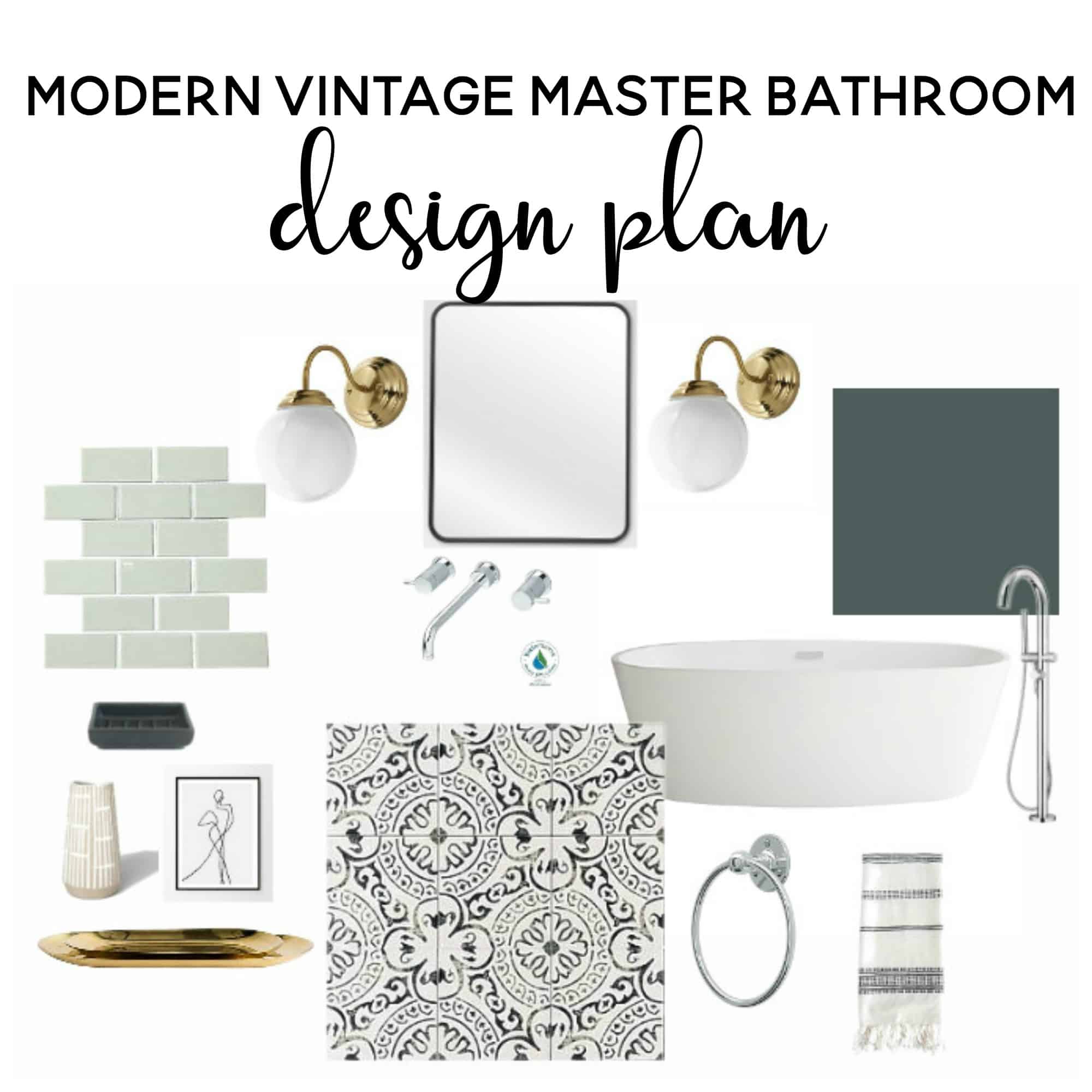 modern vintage master bathroom design plan | bathroom ideas | bathroom remodel | bathroom decor | master bathroom remodel | renovating on a budget | modern vintage bathroom | bathroom design ideas | bathroom design small | attic bathroom | bathroom ideas