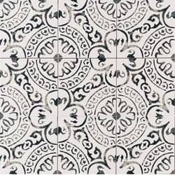 Patterned tile used for a modern bathroom mood board to make a bathroom remodel easier with design choices