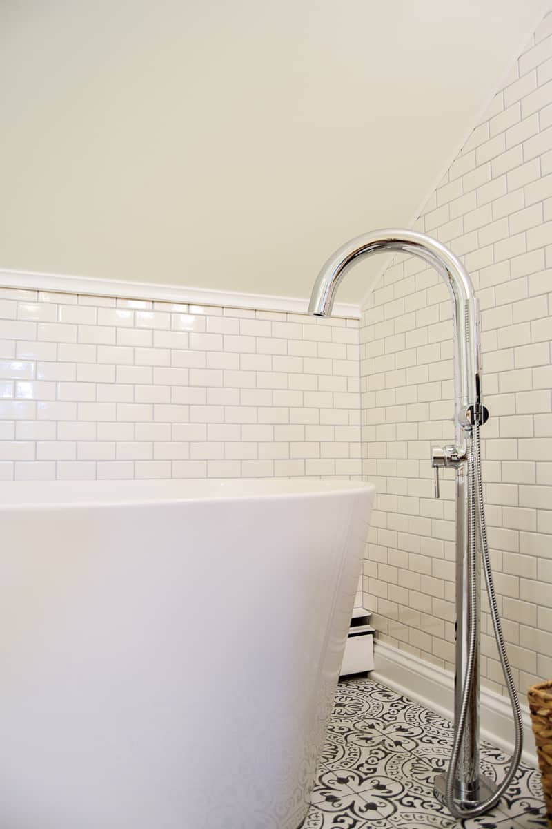 This gorgeous, solid silver tub filler faucet is perfect for our vintage modern bathroom.