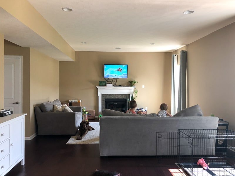 An iPhone tour of our new (beige) home with a standard living room in need of an update