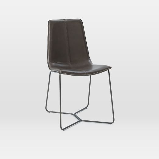 Black leather chairs with wire legs from West Elm