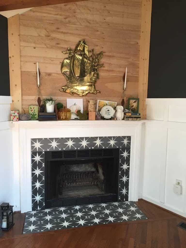 Create this look using stencils in the corner of your living room to make it pop