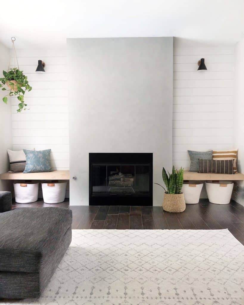 Another popular way to update a fireplace with brick is to use cement to create a modern and clean design