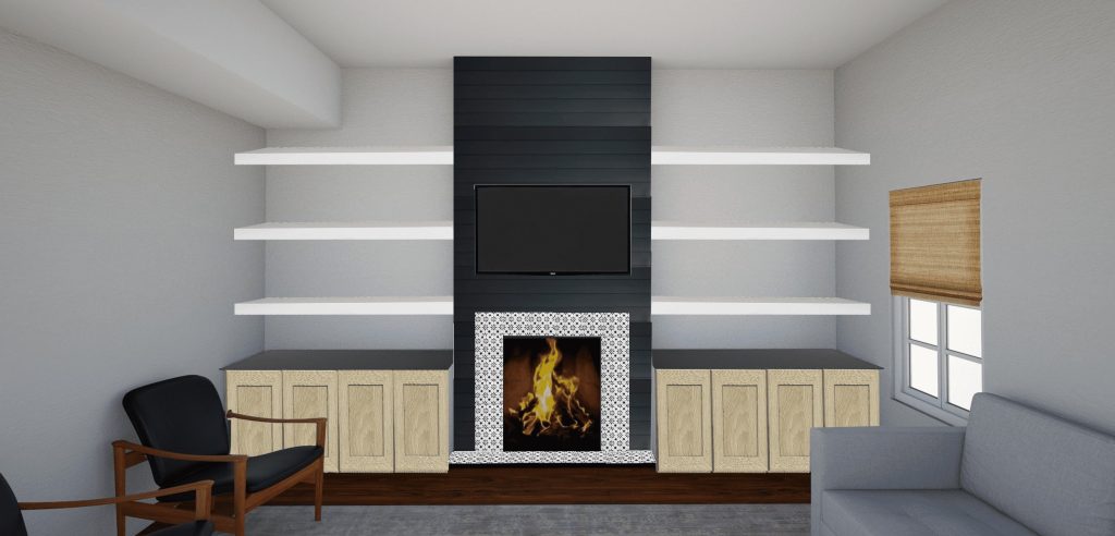 Cabinets next to fireplace is a great way to bring some living room modern fireplace ideas to life with a rendering