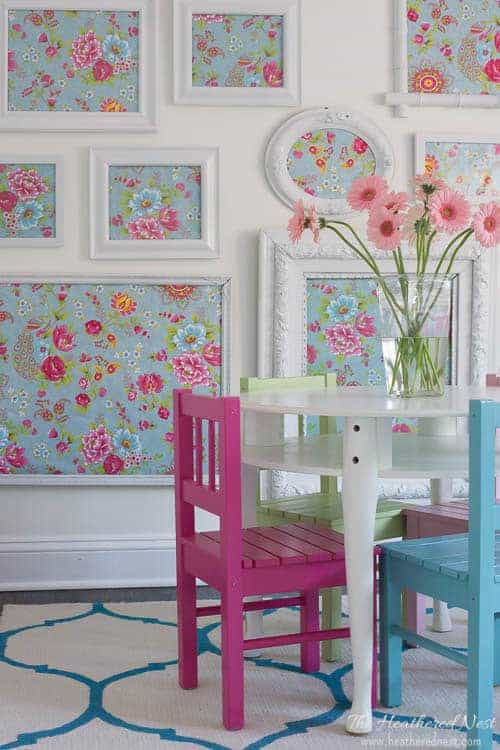Floral wallpaper can also be used inside frames of a gallery wall if you don't want to attach it to your walls in the nursery