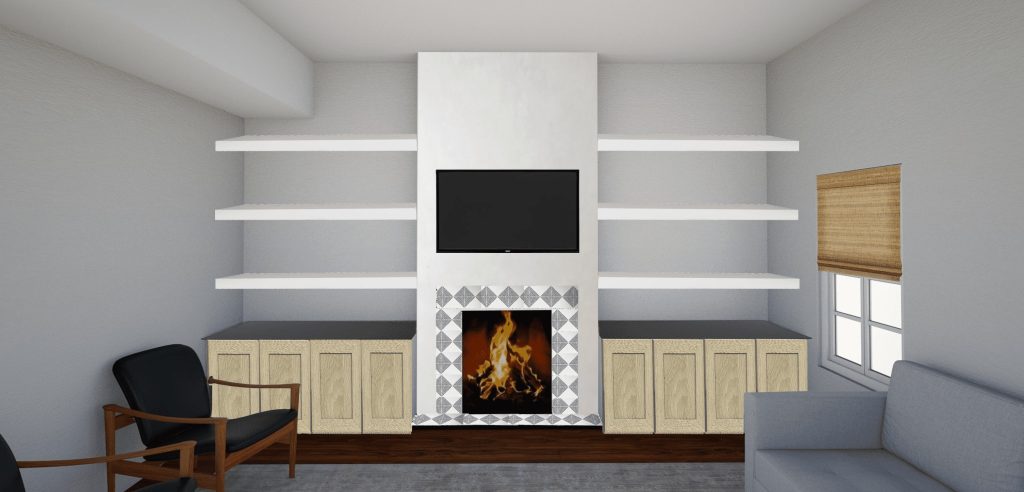 A fireplace wall design completed through a rendering to help decide on various options 