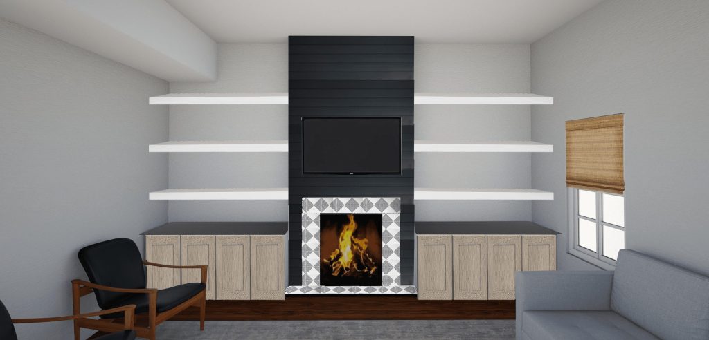 A modern shiplap fireplace is a great way to create a focal point in a living room when renovation the fireplace.